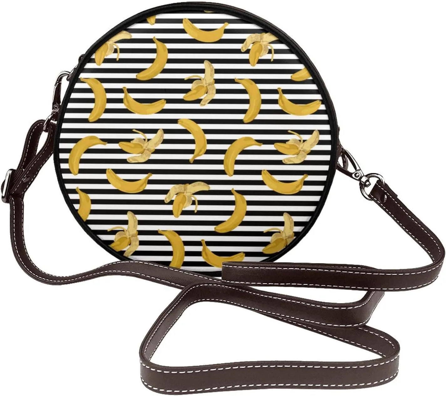 Round Crossbody Bag for Women, PU Leather Shoulder Bag with Strap