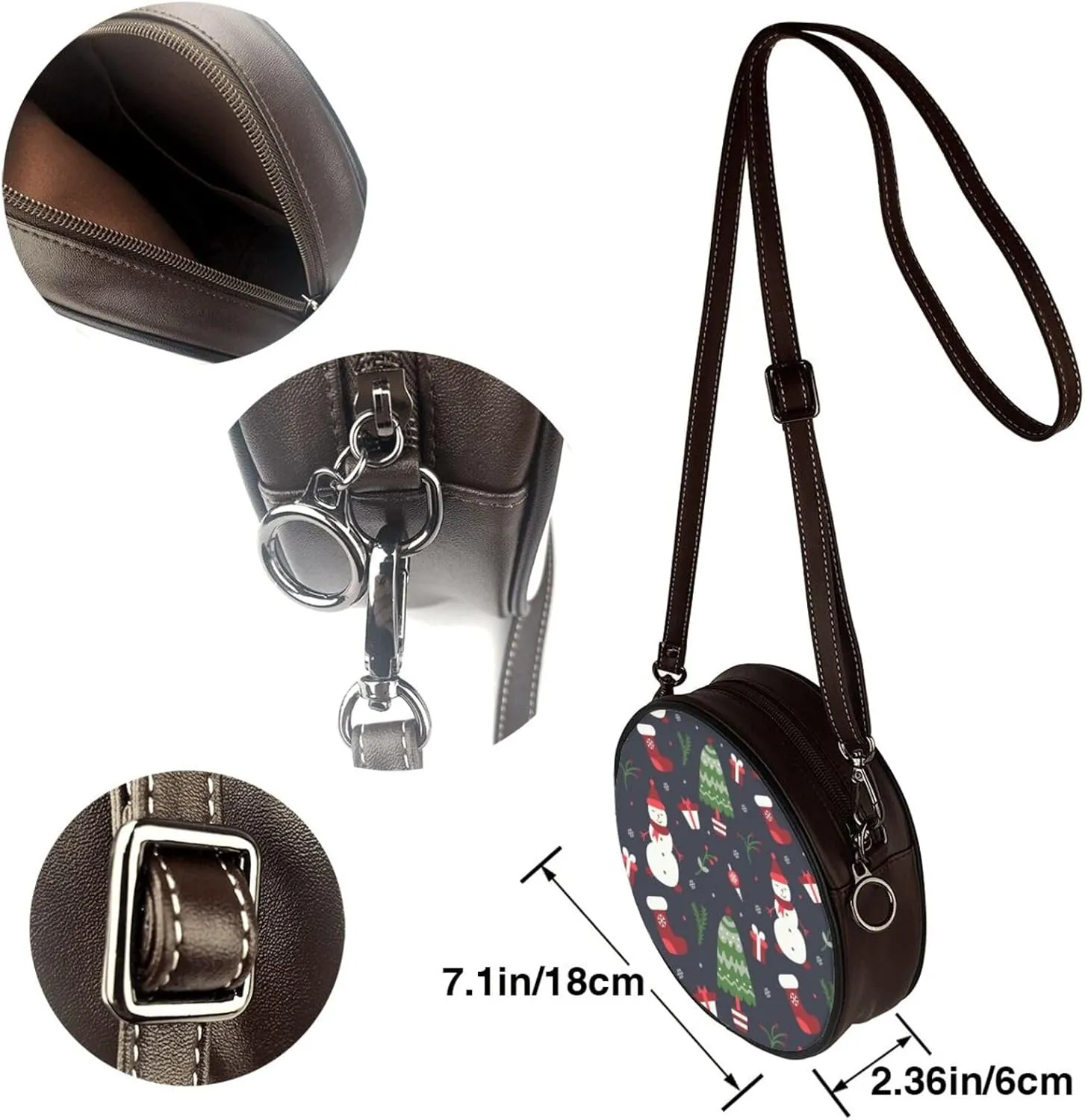 Round Crossbody Bag for Women, PU Leather Shoulder Bag with Strap