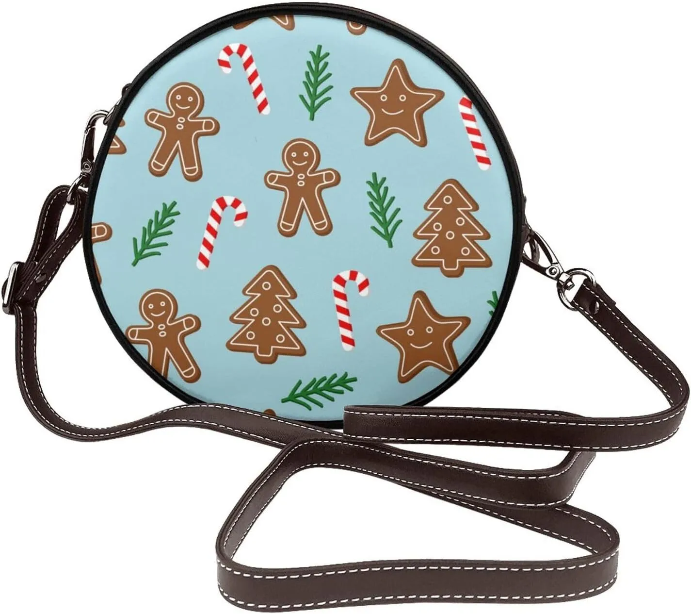Round Crossbody Bag for Women, PU Leather Shoulder Bag with Strap