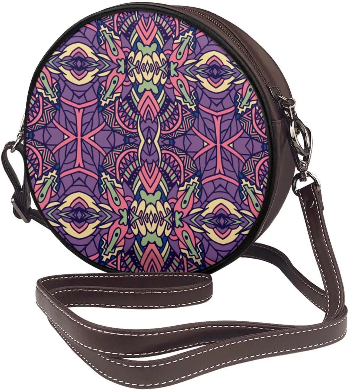 Round Crossbody Bag for Women, PU Leather Shoulder Bag with Strap