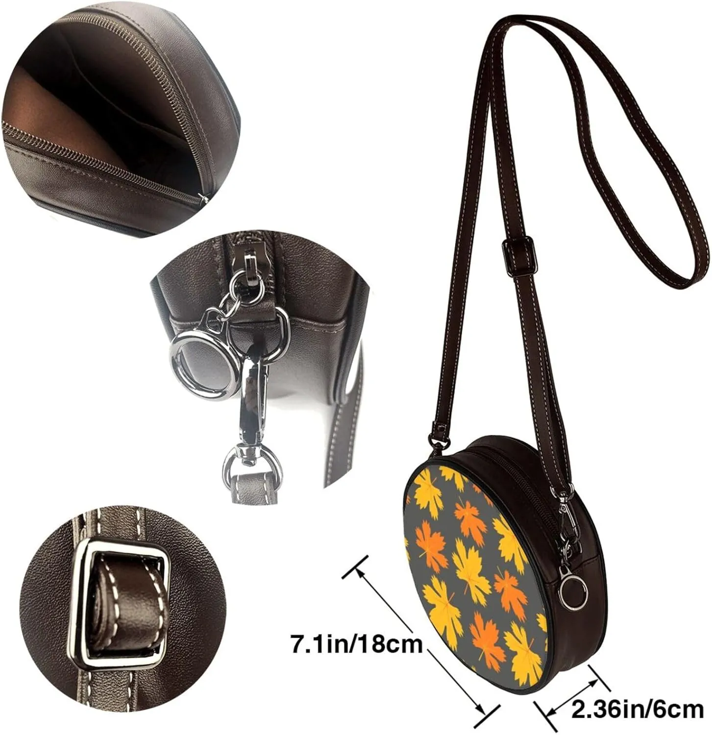 Round Crossbody Bag for Women, PU Leather Shoulder Bag with Strap