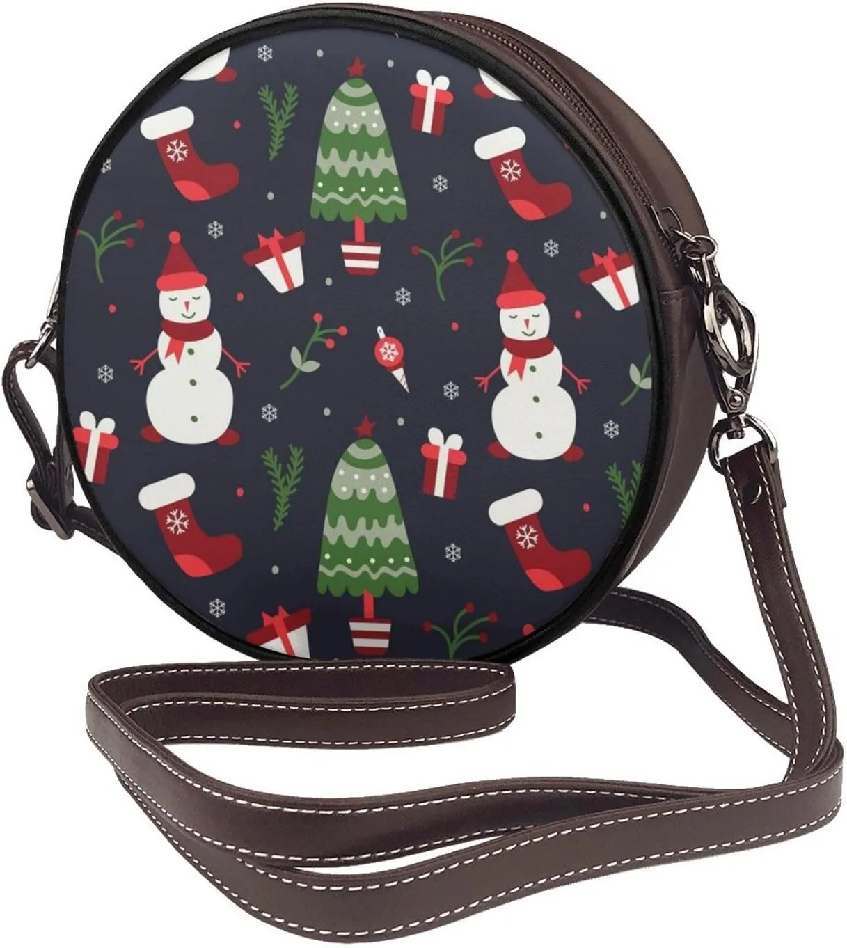 Round Crossbody Bag for Women, PU Leather Shoulder Bag with Strap