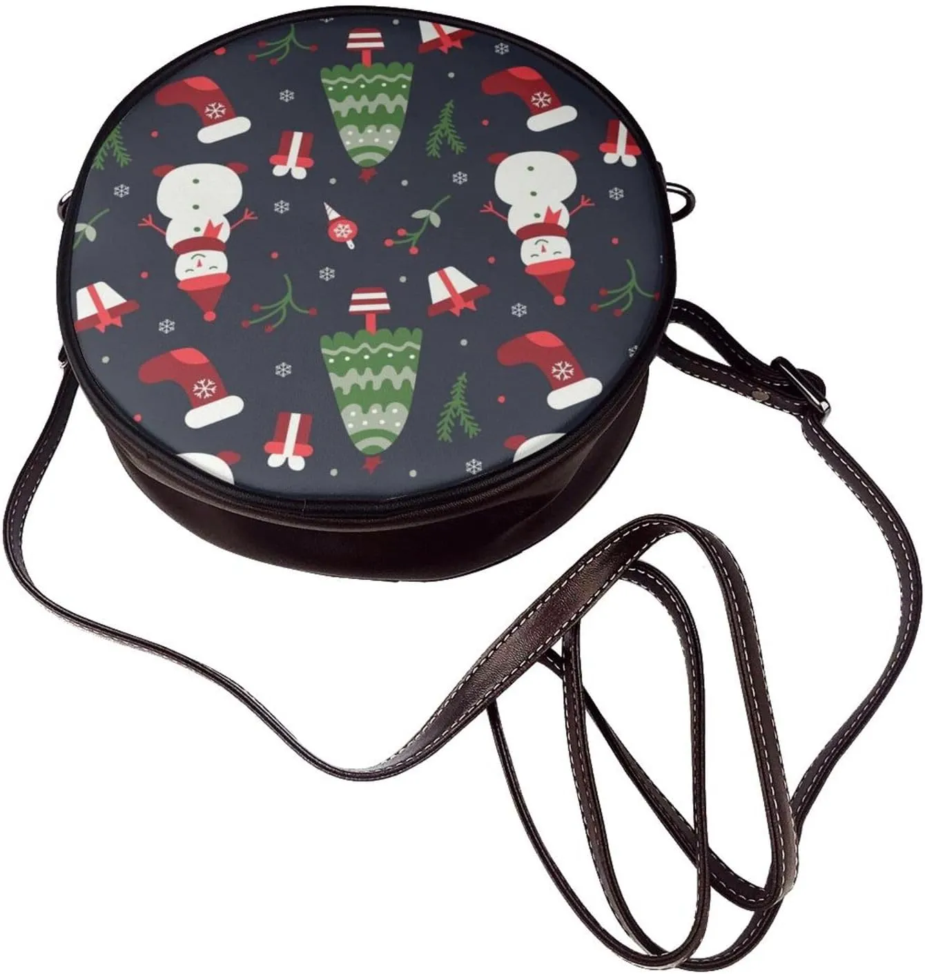 Round Crossbody Bag for Women, PU Leather Shoulder Bag with Strap