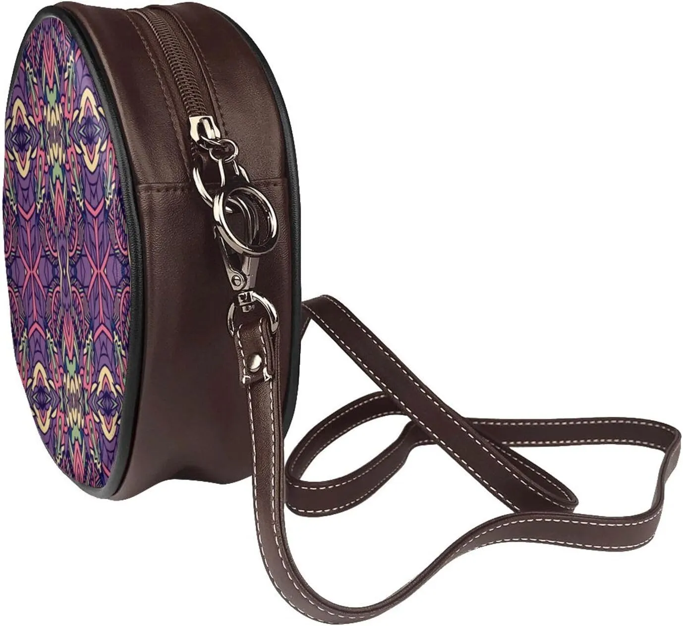 Round Crossbody Bag for Women, PU Leather Shoulder Bag with Strap