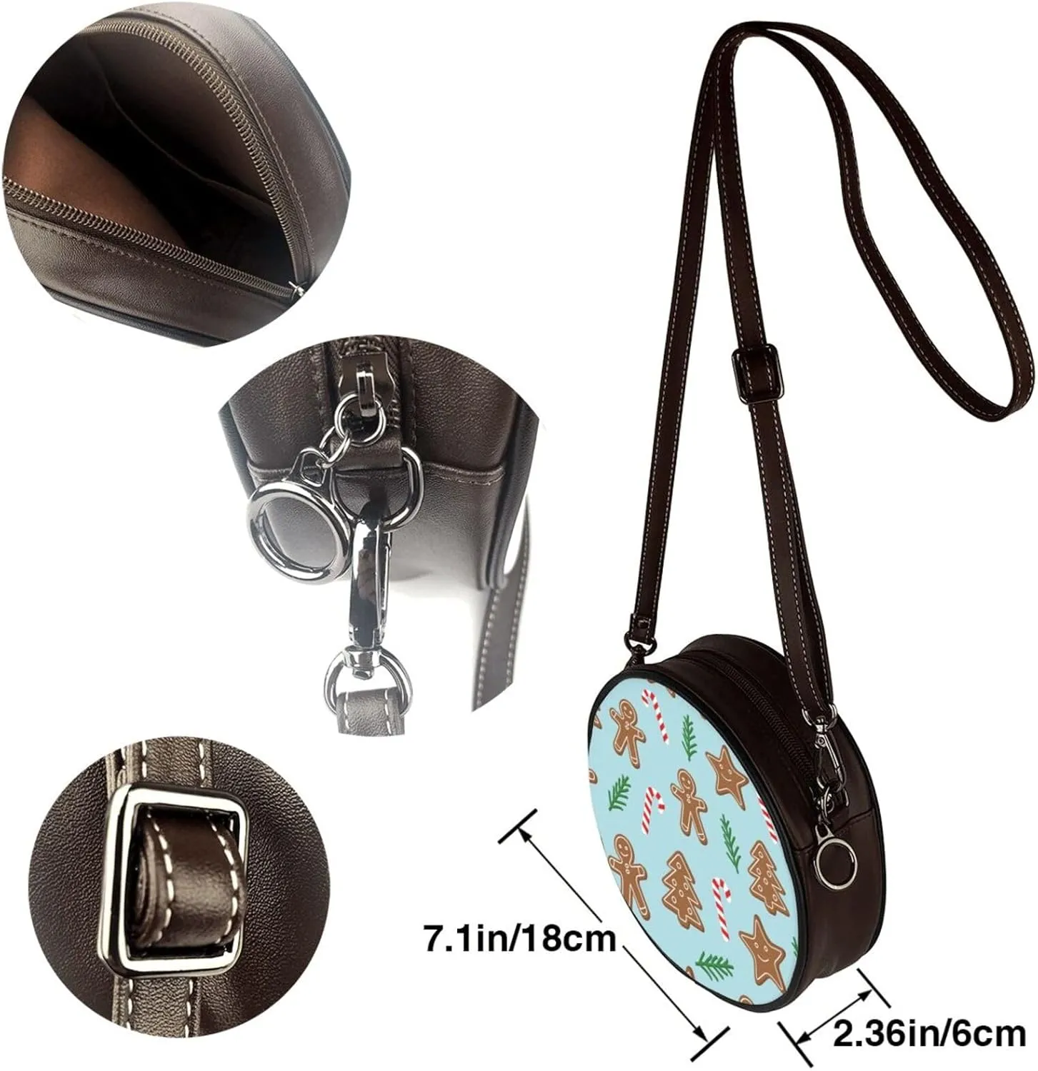 Round Crossbody Bag for Women, PU Leather Shoulder Bag with Strap