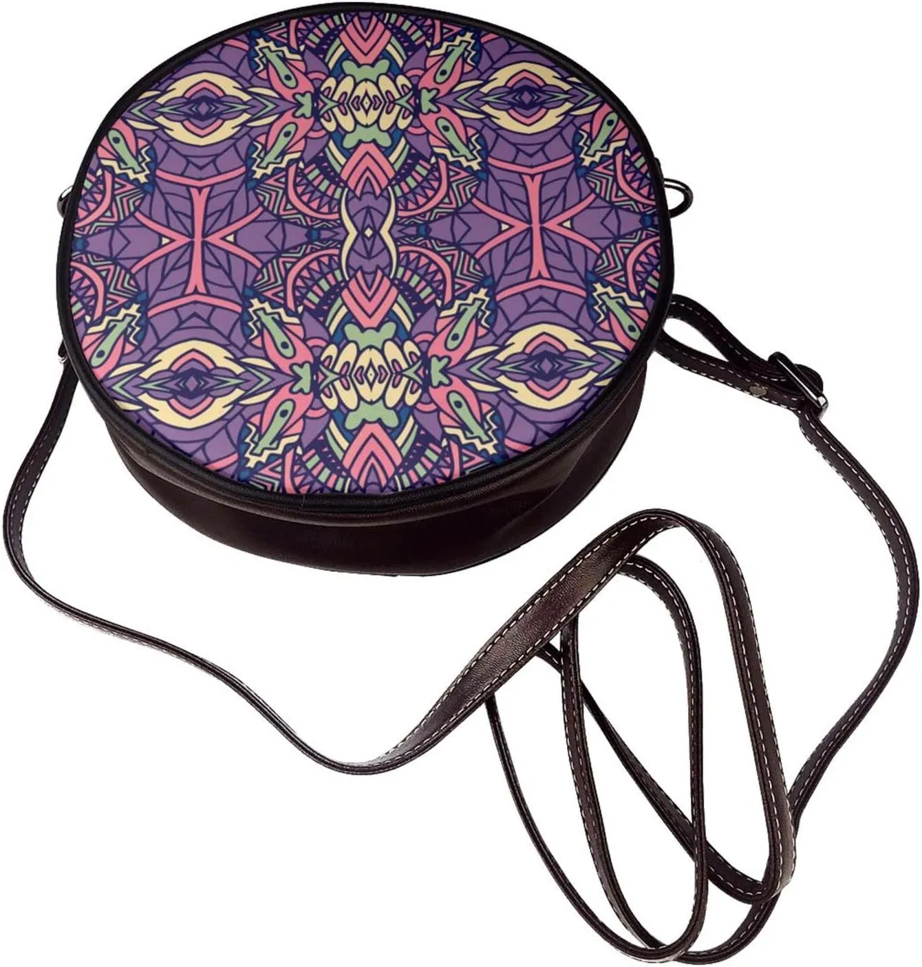 Round Crossbody Bag for Women, PU Leather Shoulder Bag with Strap