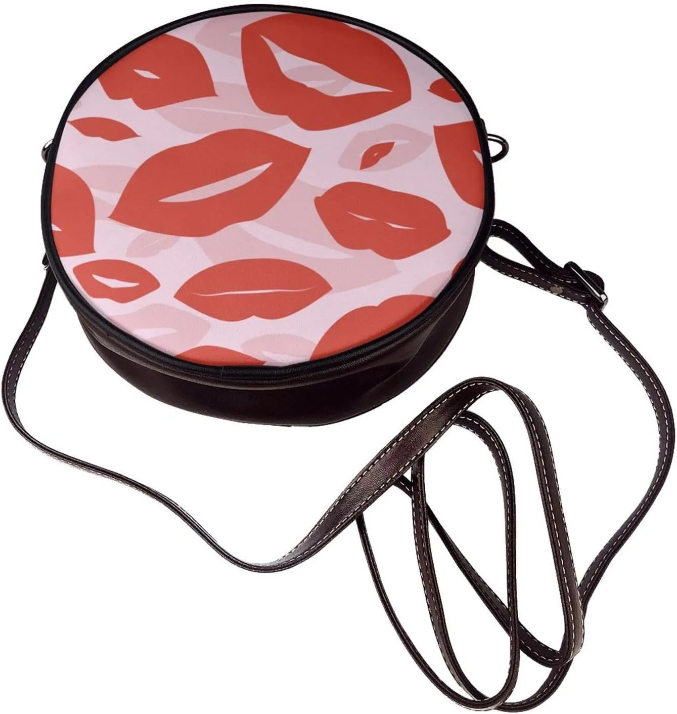 Round Faux Leather Crossbody Shoulder Sling Bag for Women