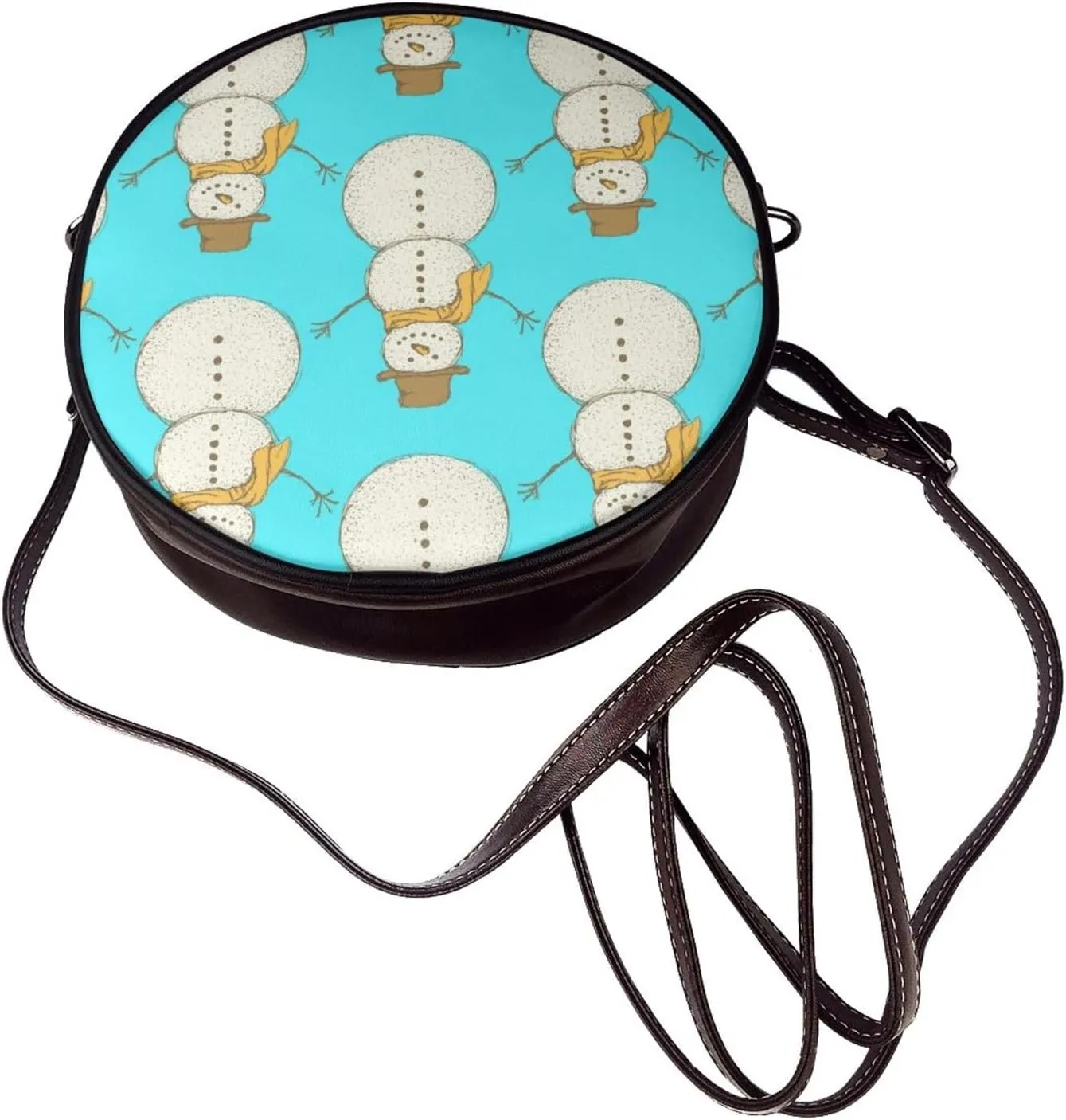 Round Faux Leather Crossbody Shoulder Sling Bag for Women
