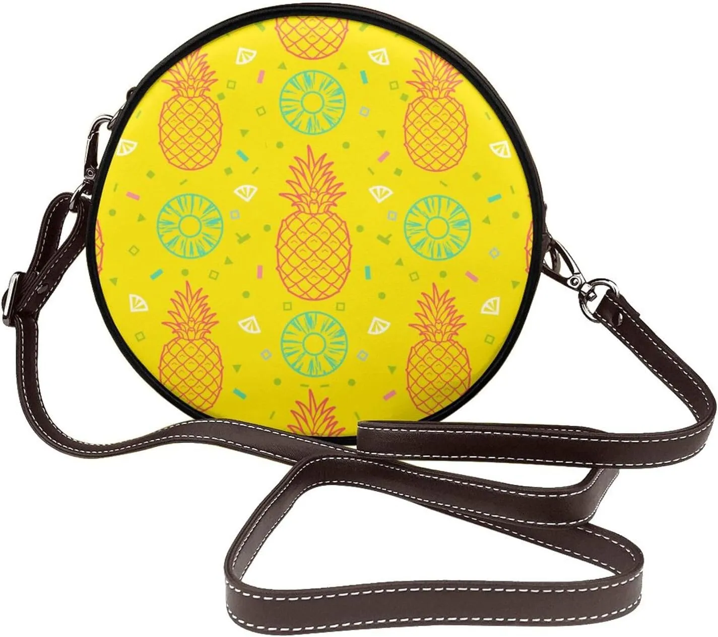 Round Faux Leather Crossbody Shoulder Sling Bag for Women