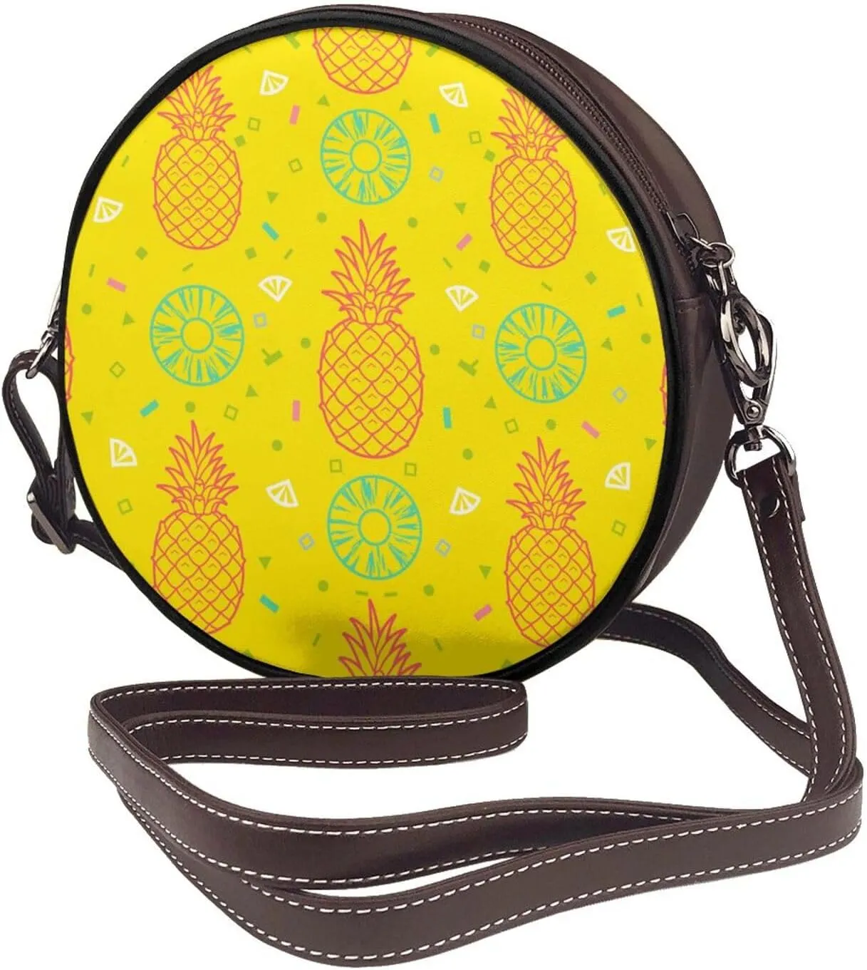 Round Faux Leather Crossbody Shoulder Sling Bag for Women