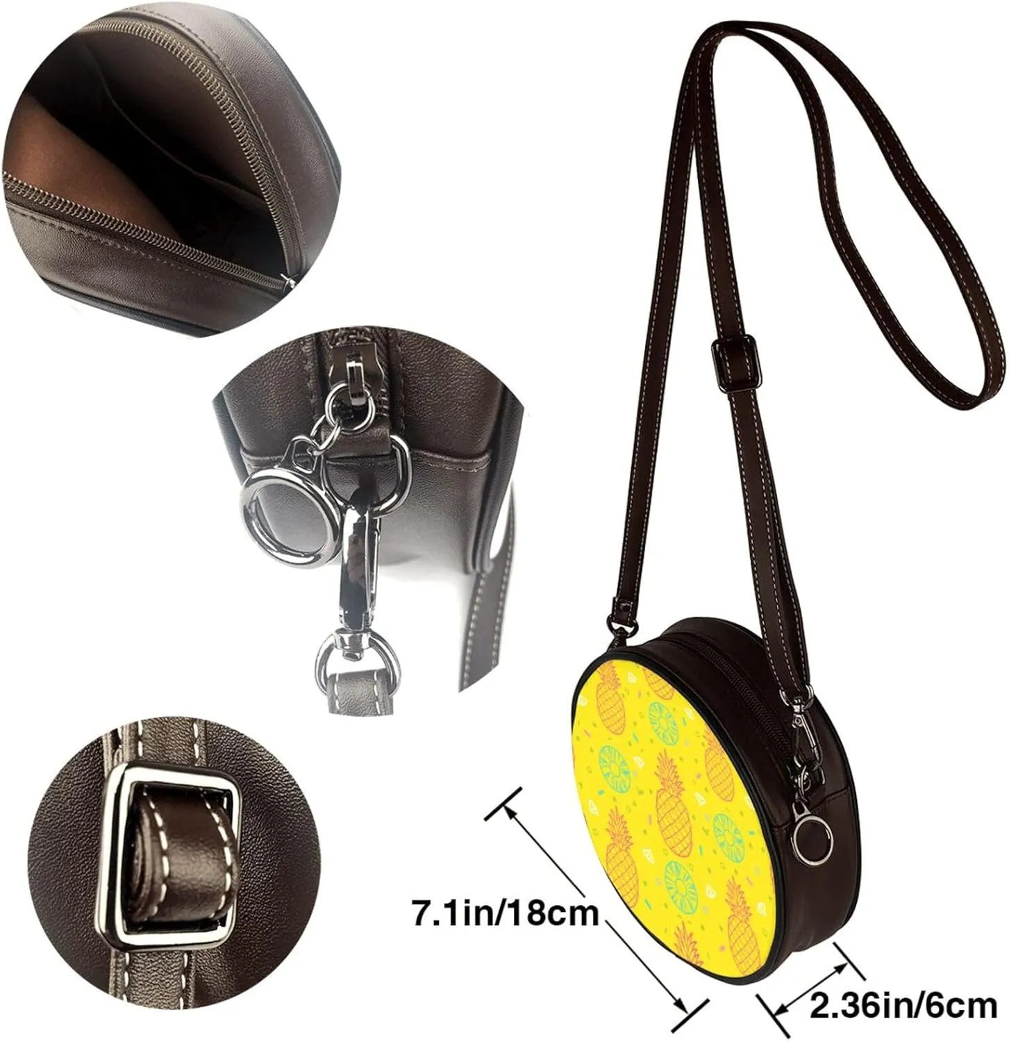 Round Faux Leather Crossbody Shoulder Sling Bag for Women