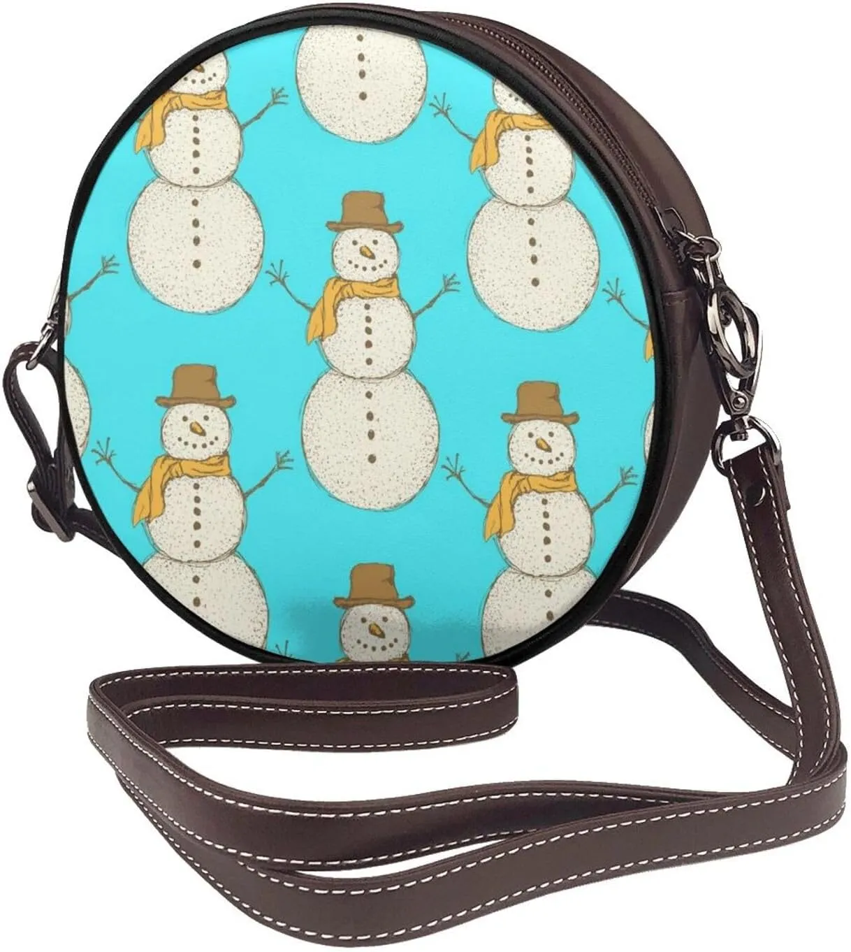 Round Faux Leather Crossbody Shoulder Sling Bag for Women