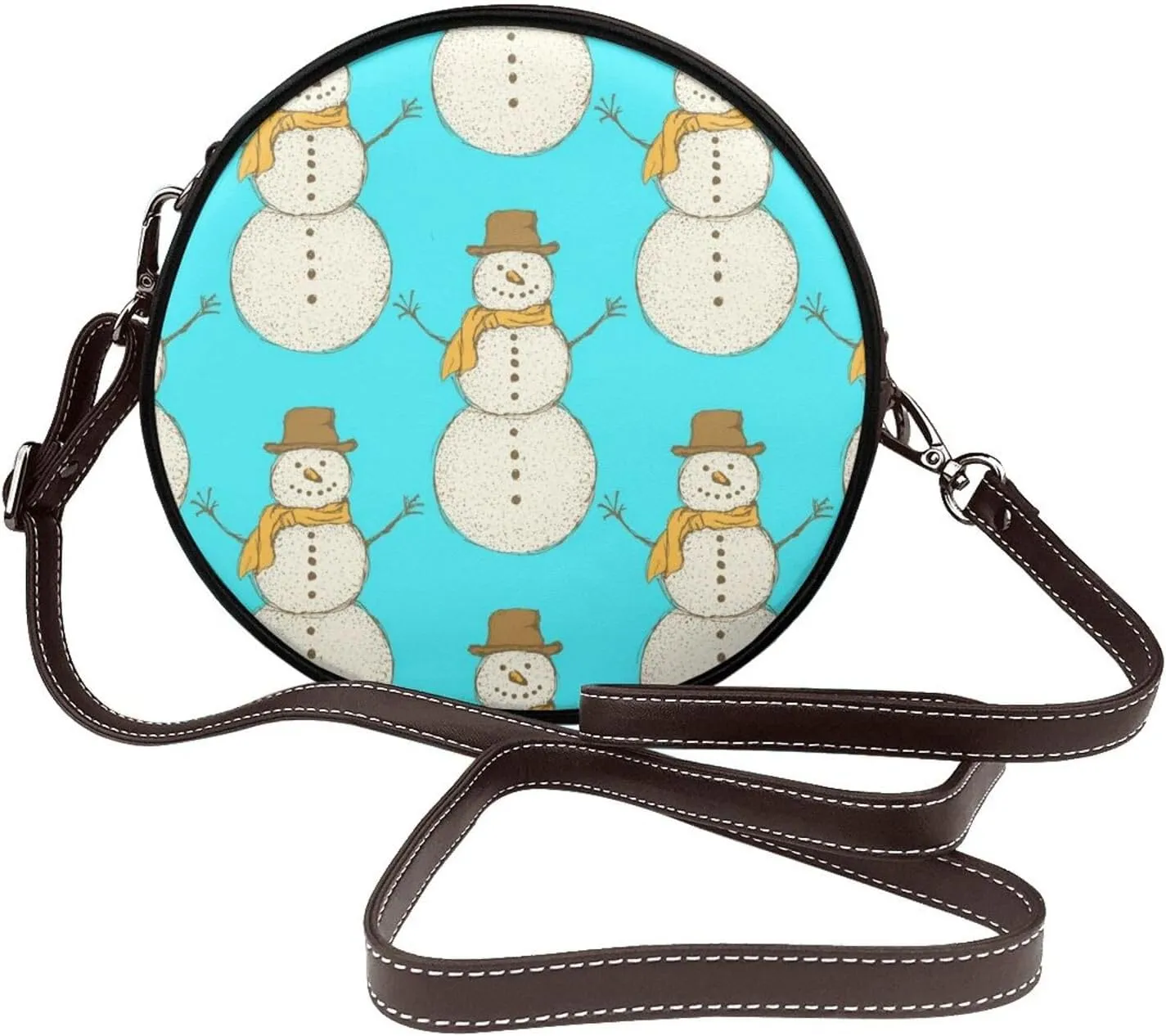 Round Faux Leather Crossbody Shoulder Sling Bag for Women
