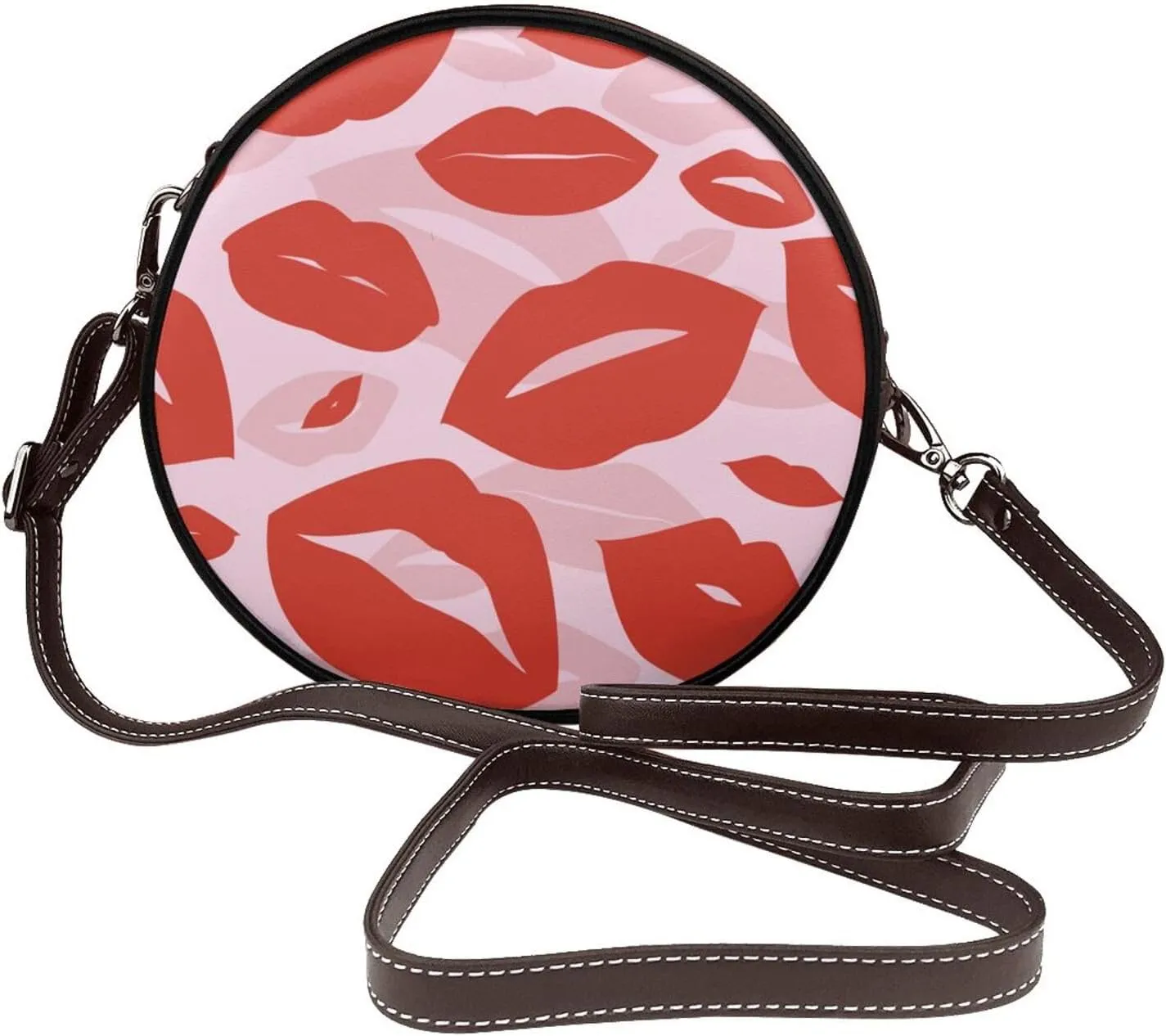 Round Faux Leather Crossbody Shoulder Sling Bag for Women
