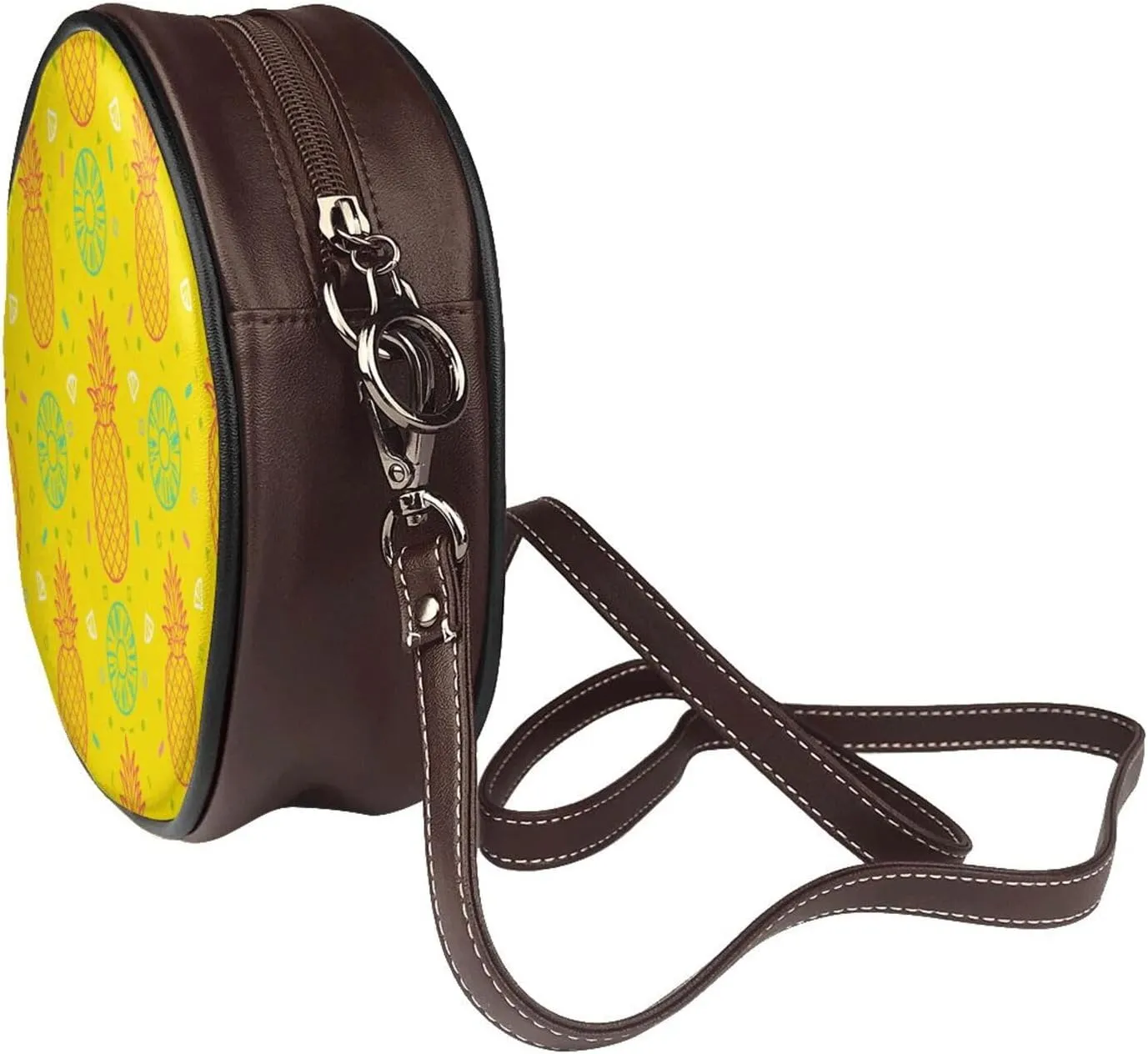 Round Faux Leather Crossbody Shoulder Sling Bag for Women