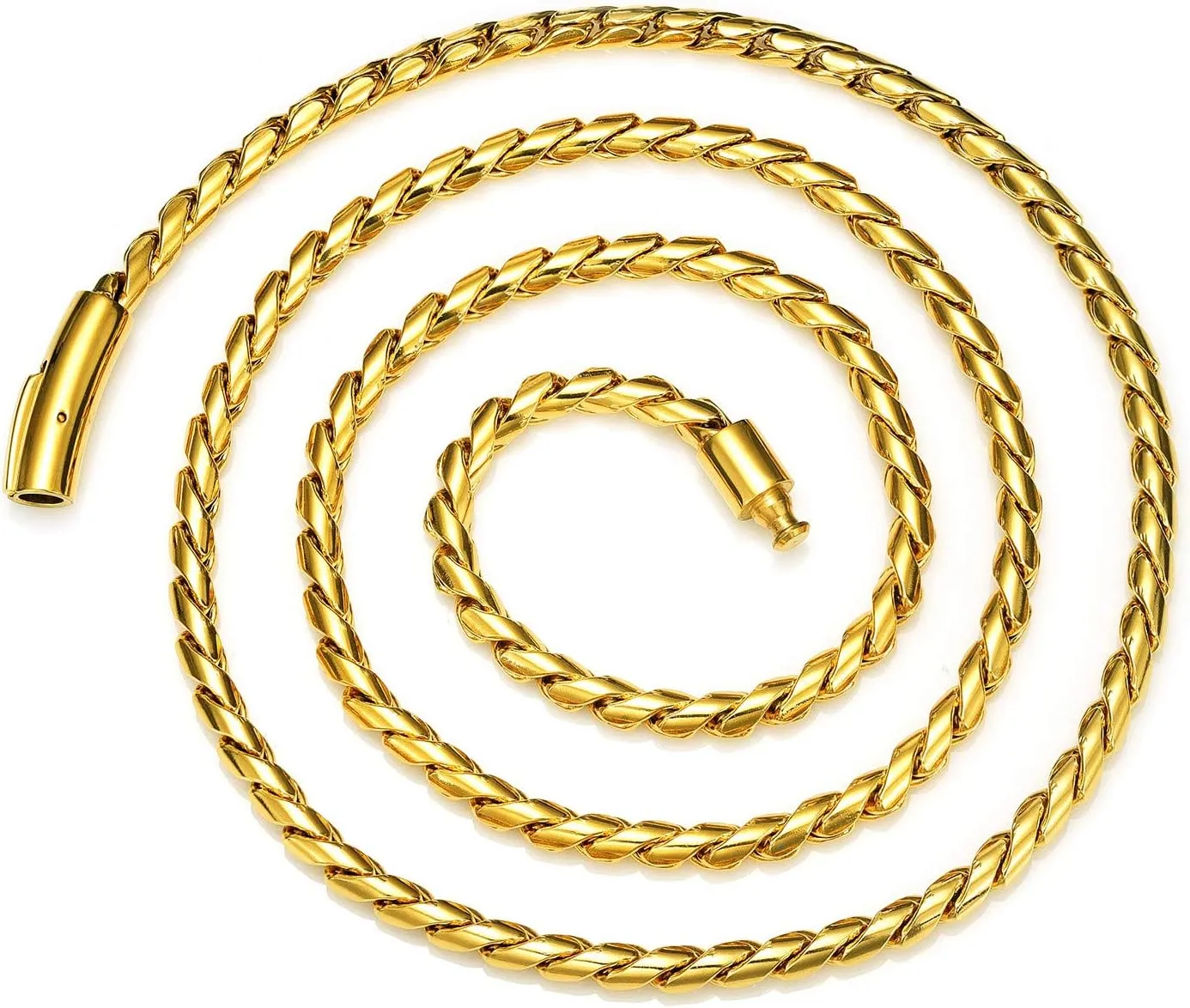 ROWIN&CO Men Women Necklace 18k Real Gold Plated Stainless Steel Twisted Rope Chain Choker Necklace, Hip hop Jewelry Miami Curb Links, 5mm, 18-30 Inch.