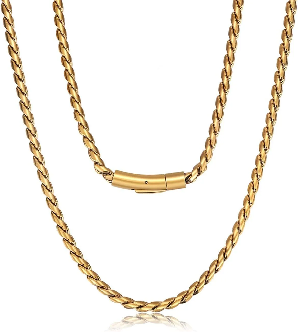 ROWIN&CO Men Women Necklace 18k Real Gold Plated Stainless Steel Twisted Rope Chain Choker Necklace, Hip hop Jewelry Miami Curb Links, 5mm, 18-30 Inch.
