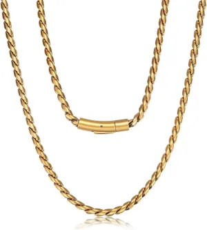 ROWIN&CO Men Women Necklace 18k Real Gold Plated Stainless Steel Twisted Rope Chain Choker Necklace, Hip hop Jewelry Miami Curb Links, 5mm, 18-30 Inch.