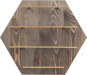 Rustic Style Wall Mount Jewelry Hanger Rack Vintage Back Wood Board 4 Tier Brass Bars Display Holder Necklace Ring Bracelet Ring Earring Watch Organizer Home Boutique Shop Vanity Dresser