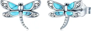 S925-Sterling-Silver Turquoise Dragonfly Stud Earrings  Elegant Bohemian Style Dragonfly Jewelry Natural Beauty and Vintage Classic Unique Design Jewelry Gifts for Women (turquoise dragonfly)