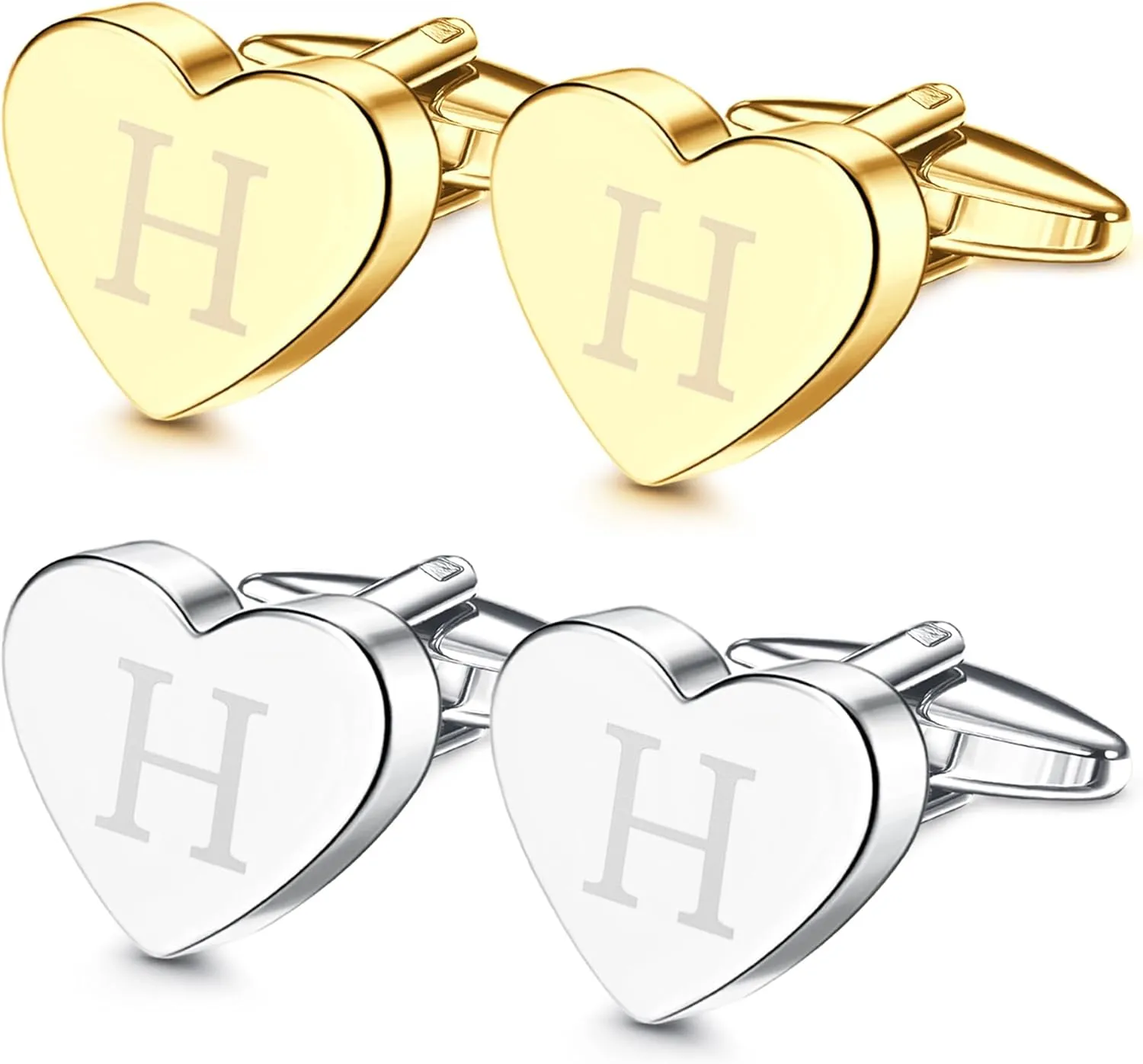 Sanfenly Cufflinks Gold Silver Custom Personalized Cufflinks for Men Set Initial Alphabet Letter Engraved Cuff Links Mens Unique Heart Tuxedo Shirt Men's Cuff Links Business Wedding