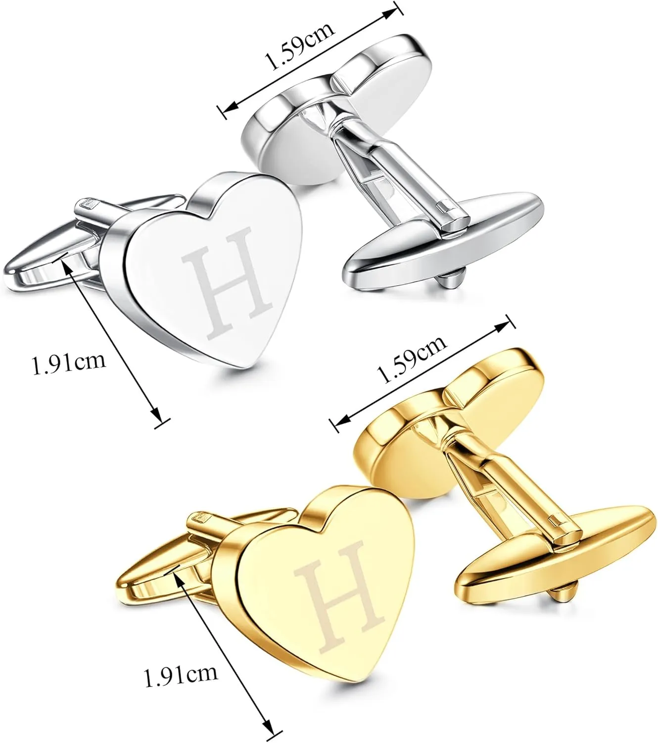 Sanfenly Cufflinks Gold Silver Custom Personalized Cufflinks for Men Set Initial Alphabet Letter Engraved Cuff Links Mens Unique Heart Tuxedo Shirt Men's Cuff Links Business Wedding