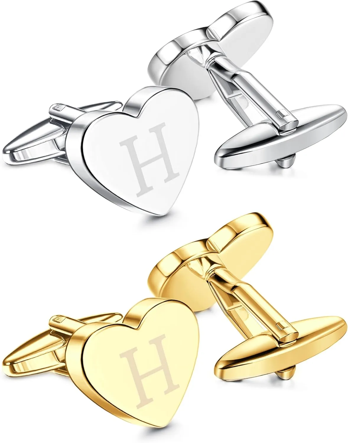 Sanfenly Cufflinks Gold Silver Custom Personalized Cufflinks for Men Set Initial Alphabet Letter Engraved Cuff Links Mens Unique Heart Tuxedo Shirt Men's Cuff Links Business Wedding