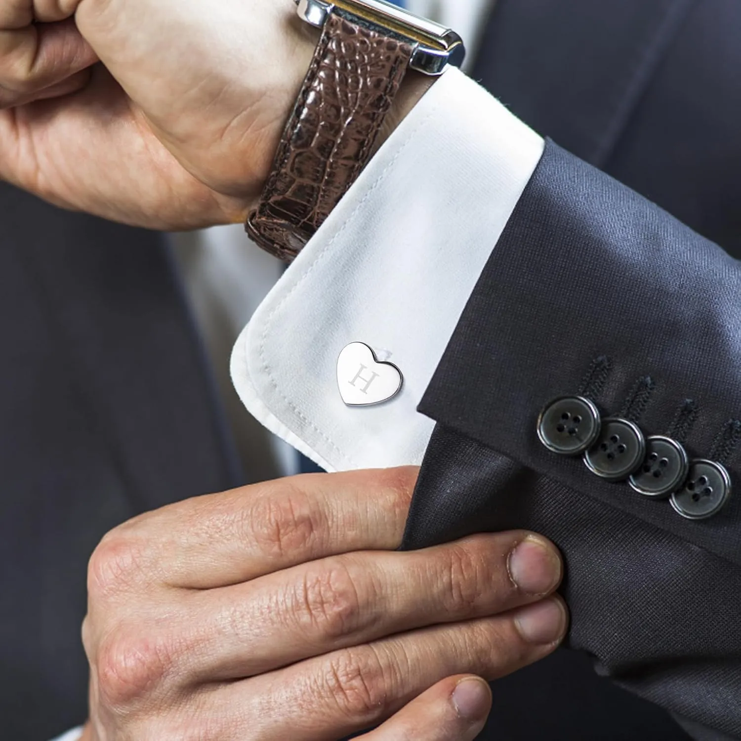 Sanfenly Cufflinks Gold Silver Custom Personalized Cufflinks for Men Set Initial Alphabet Letter Engraved Cuff Links Mens Unique Heart Tuxedo Shirt Men's Cuff Links Business Wedding