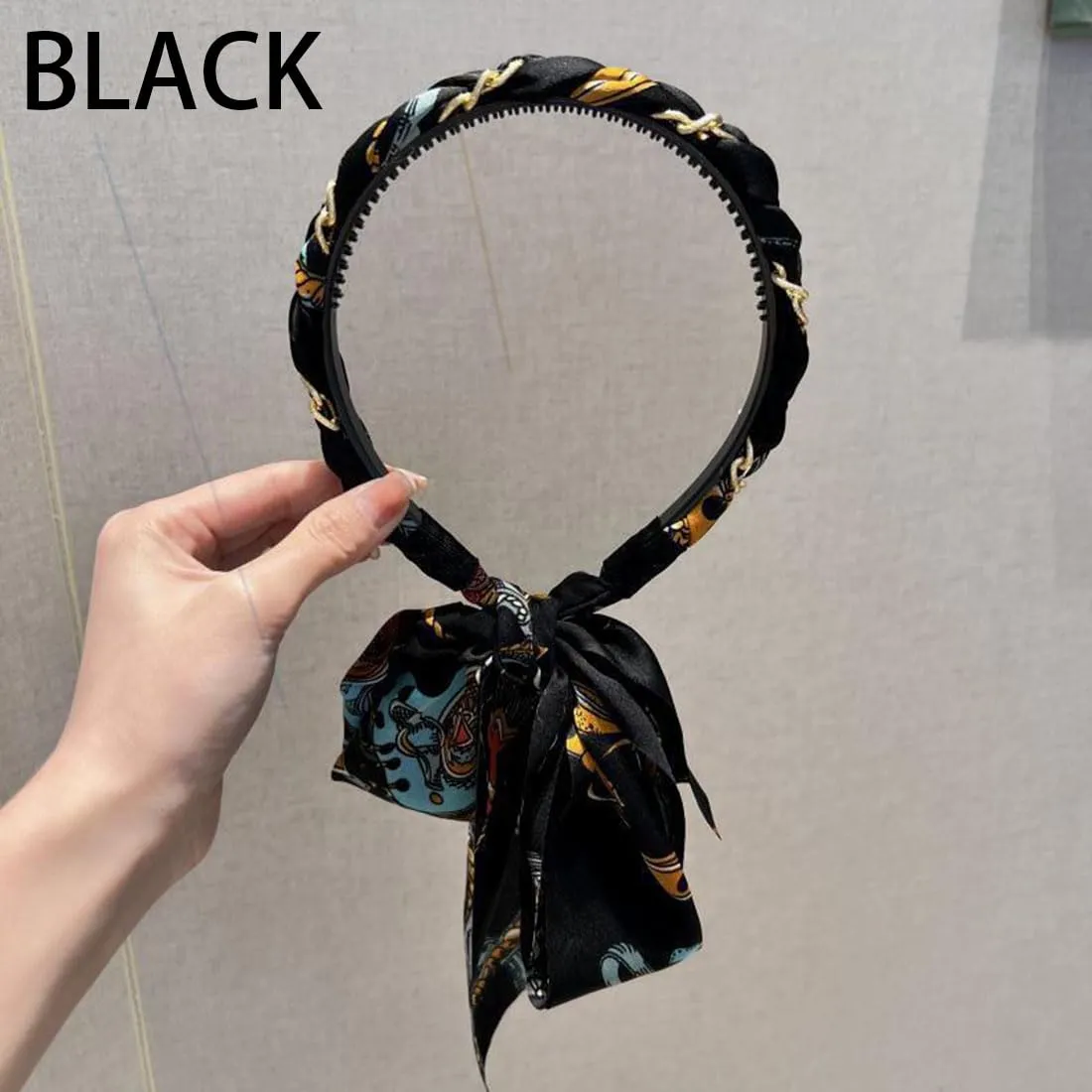 Satin Fabric Hair Bands, Satin Headbands, Bow Headbands For Women, Headband With Clips & Tie 2-In-1 | Adjustable Bow Headband | Non-Slip Hair Accessory For Women | Quick Styling (3PCS-D, Small)
