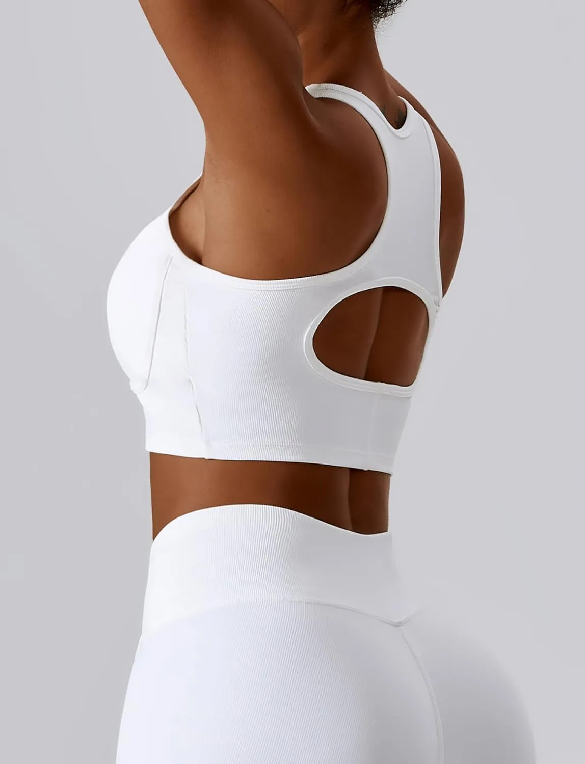 SEAUR Women's Seamless Ribbed Sports Bra Racerback High Impact Workout Crop Top Gym Running Hollow Out Tank Tops