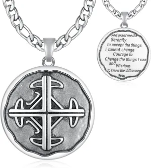 Serenity Prayer Necklace Cross Necklace for Men Women 925 Sterling Silver Cross Religious Jewelry Serenity Prayer Gifts for Men Women