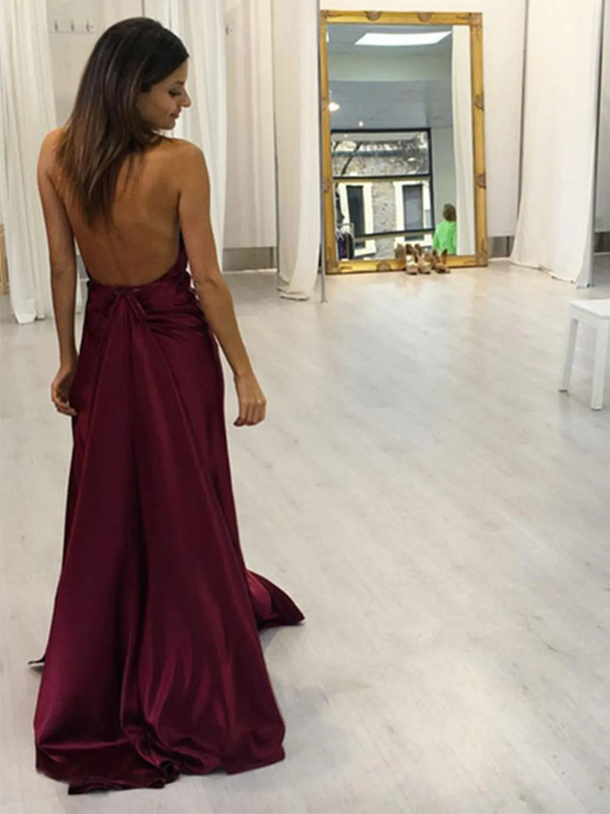 Sexy Halter Backless V Neck Burgundy Prom Dresses, Burgundy Evening Dresses
