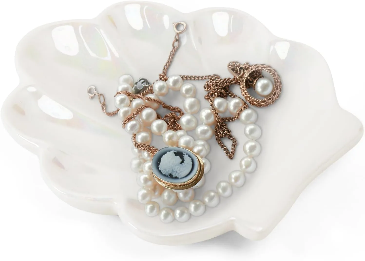 Shell Jewelry Dish Tray White Ceramic Jewelry Holder Ring Dish Ocean Style Trinket Tray for Rings Earrings Necklaces Bracelet Jewelry Watch Table Decoration Supplies