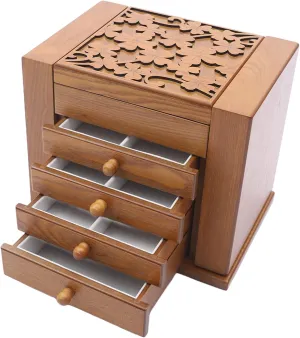 SHZICMY 5 Layer Wood Jewelry Box Vintage Style Organizer Box Bracelet Necklace Ring Storage Case (light brown)
