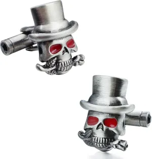 Sillver Tone Halloween Gentleman's red eye socket skull Cufflinks For Men With Gift Box.