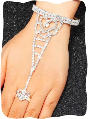 Silver Fingerless Gloves Rhinestone Sparkly Hand Jewelry for Women (one pack)