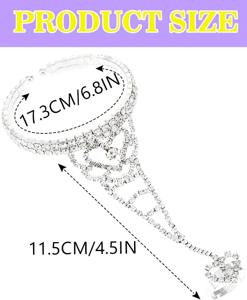 Silver Fingerless Gloves Rhinestone Sparkly Hand Jewelry for Women (one pack)