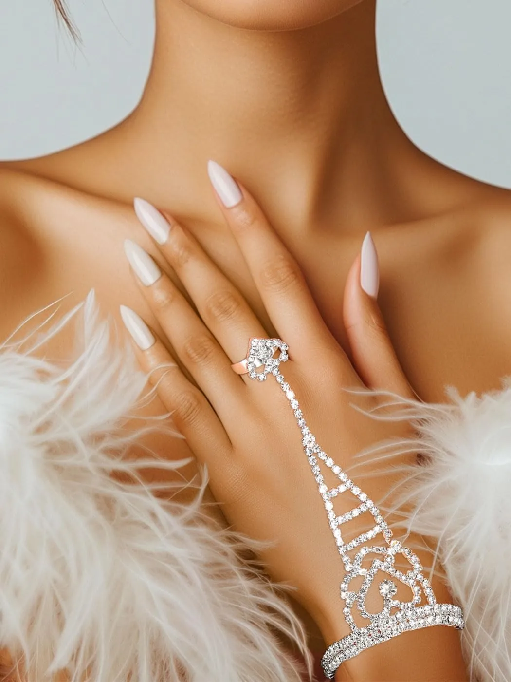 Silver Fingerless Gloves Rhinestone Sparkly Hand Jewelry for Women (one pack)