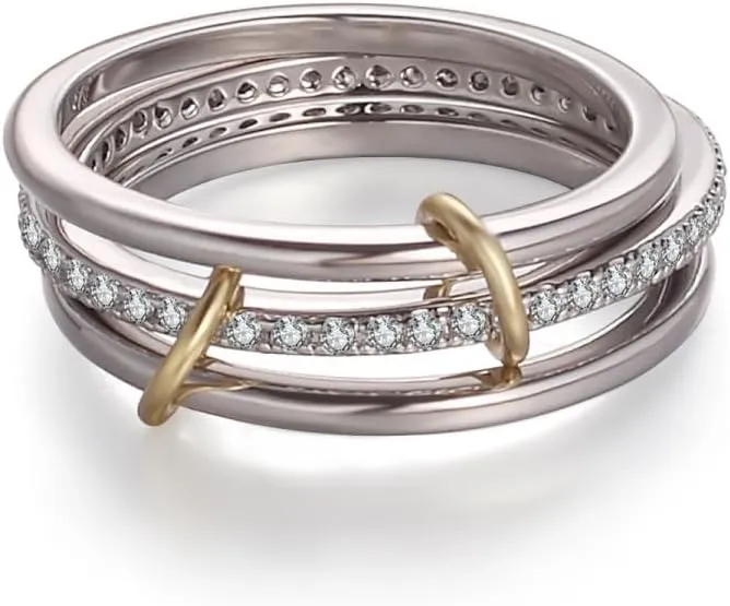Silver Gold Stackable Rings for Women Non Tarnish, Two Tone Rings for Women Dainty Bands, 18k Gold Plated 3 Rings Set with CZ Cubic Zirconia Band for Casual to Formal Occasions