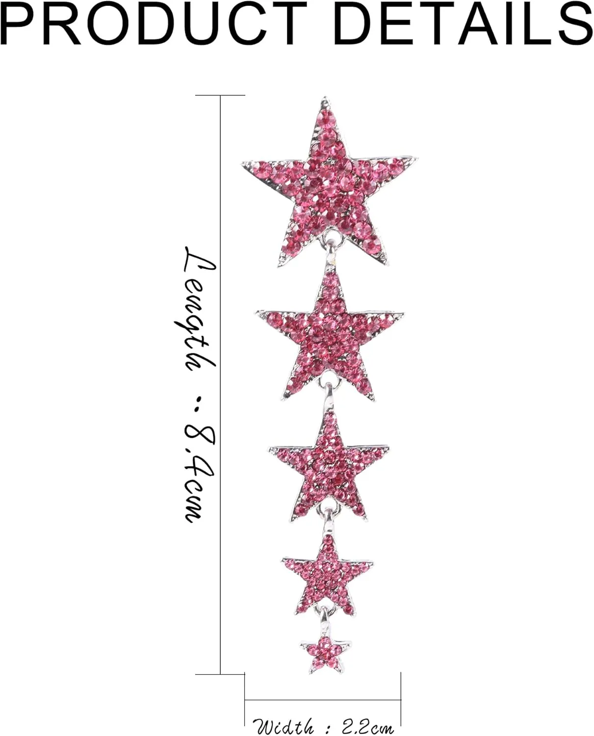 Silver Rhinestone Big Star Dangle Earrings for Women, Crystal Long Tassel Stars Charms Drop Dangle Stud Fashion Christmas Birthday Party Jewelry Gifts