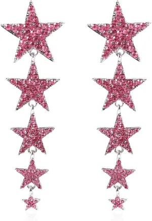 Silver Rhinestone Big Star Dangle Earrings for Women, Crystal Long Tassel Stars Charms Drop Dangle Stud Fashion Christmas Birthday Party Jewelry Gifts