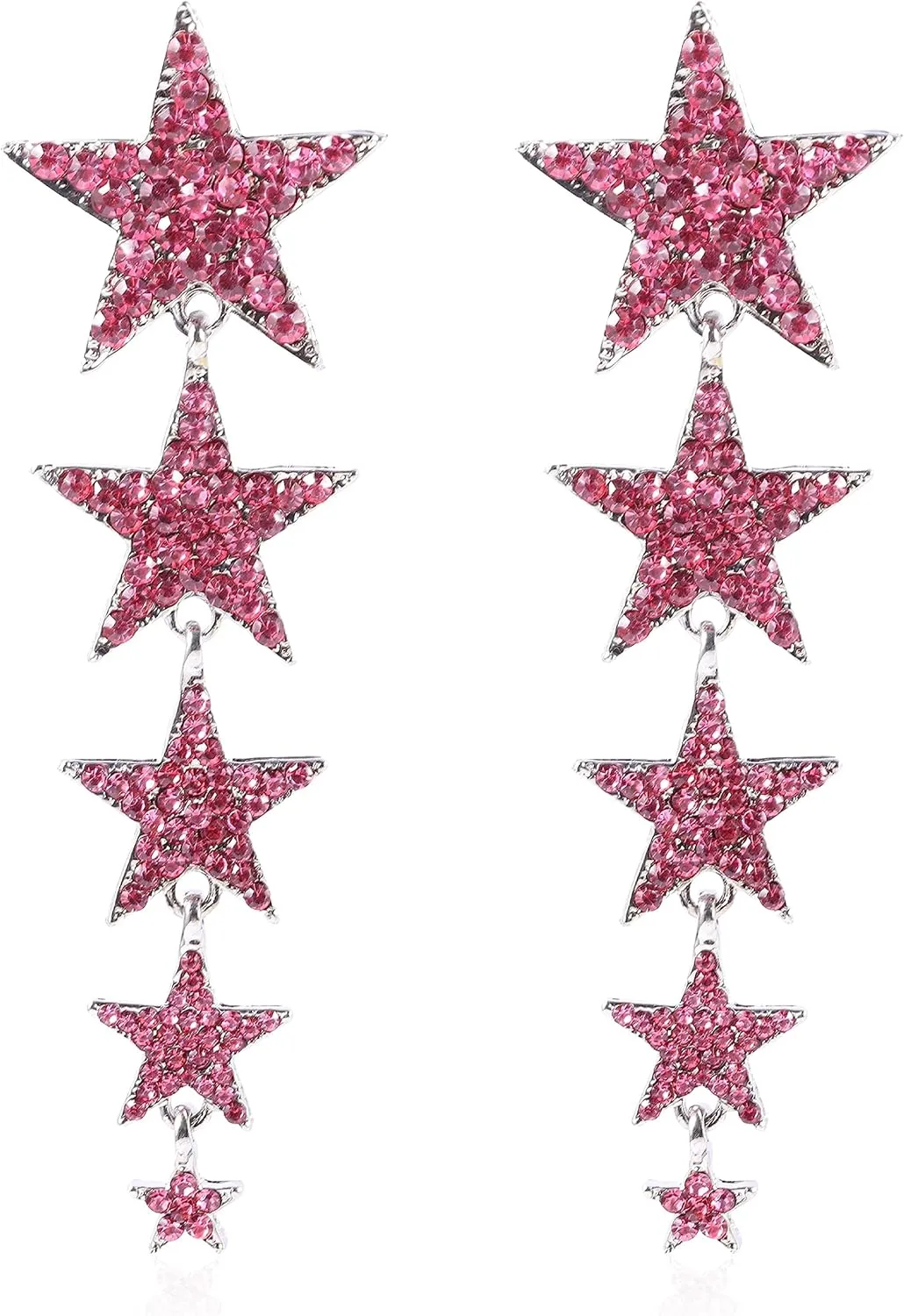 Silver Rhinestone Big Star Dangle Earrings for Women, Crystal Long Tassel Stars Charms Drop Dangle Stud Fashion Christmas Birthday Party Jewelry Gifts