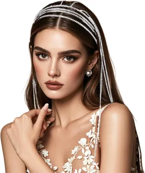 Silver Rhinestone Head Chain Jewelry Crystal Headpiece for Women Brides Diamond Headpiece Halloween Prom Costume Head Piece Wedding Party Accessories