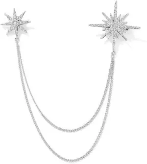 Silver Rhinestone Star Brooch for Women Girls Men Fashion Crystal Snowflake Tassel Lapel Pins Dress Suit Accessories Bouquet Dainty Jewelry Winter Holiday Dancing Party Ceremony Banquet Decoration Gift