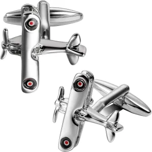 Silver Tone Airplane Cufflinks For Men With Gift Box.