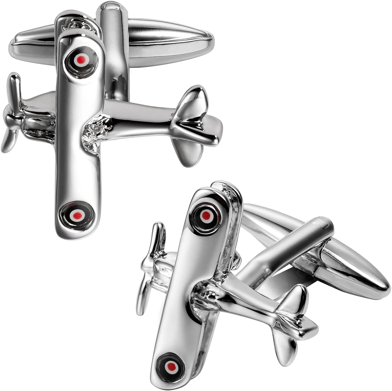 Silver Tone Airplane Cufflinks For Men With Gift Box.
