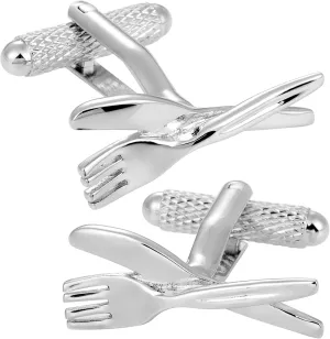 Silver Tone Knife & Fork Cufflinks for Men With Gift Box.