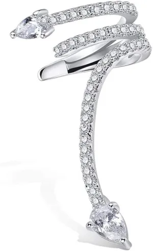 Single Crystal Snake Ear Cuff, Sterling Silver Wrap climbers Earring, Cubic Zirconia Pave Hypoallergenic Unique Design
