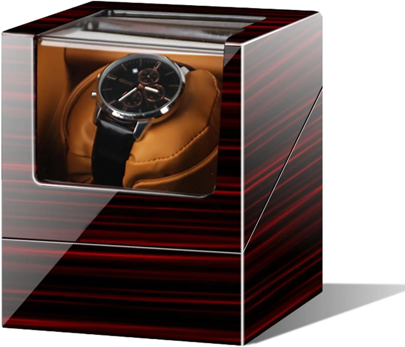 Single Watch Winder with 5 Rotation Mode Setting Luxury Mechanical Watch Storage Case Wood Shell Piano Quiet Watch Display Case with Motor and Dual Power Supply