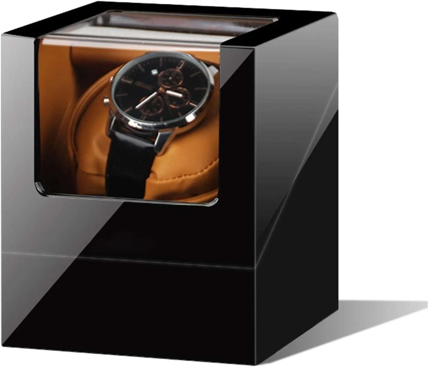 Single Watch Winder with 5 Rotation Modes, Luxury Wood Shell, Piano Finish, Silent Motor & Dual Power Supply for Mechanical Watches